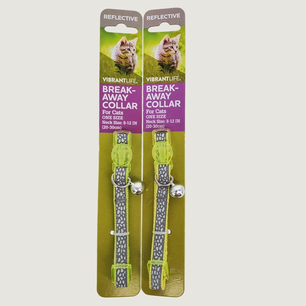 Vibrant Life Breakaway Cat Collar 2 Pk Reflective Neon Yellow 8-12in Adjustable